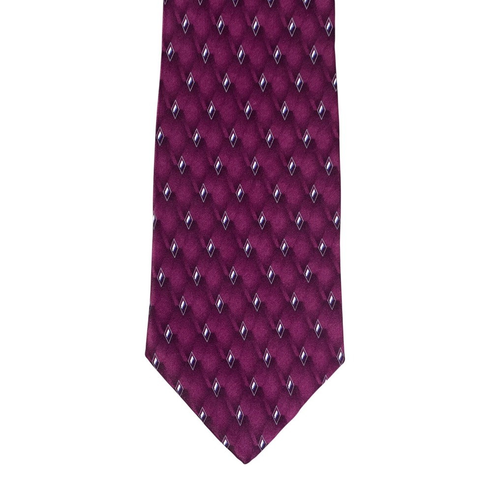 VTG Savile Row Mens Silk Tie Plum Burgundy Diamond Geometric Extra Long 59x4